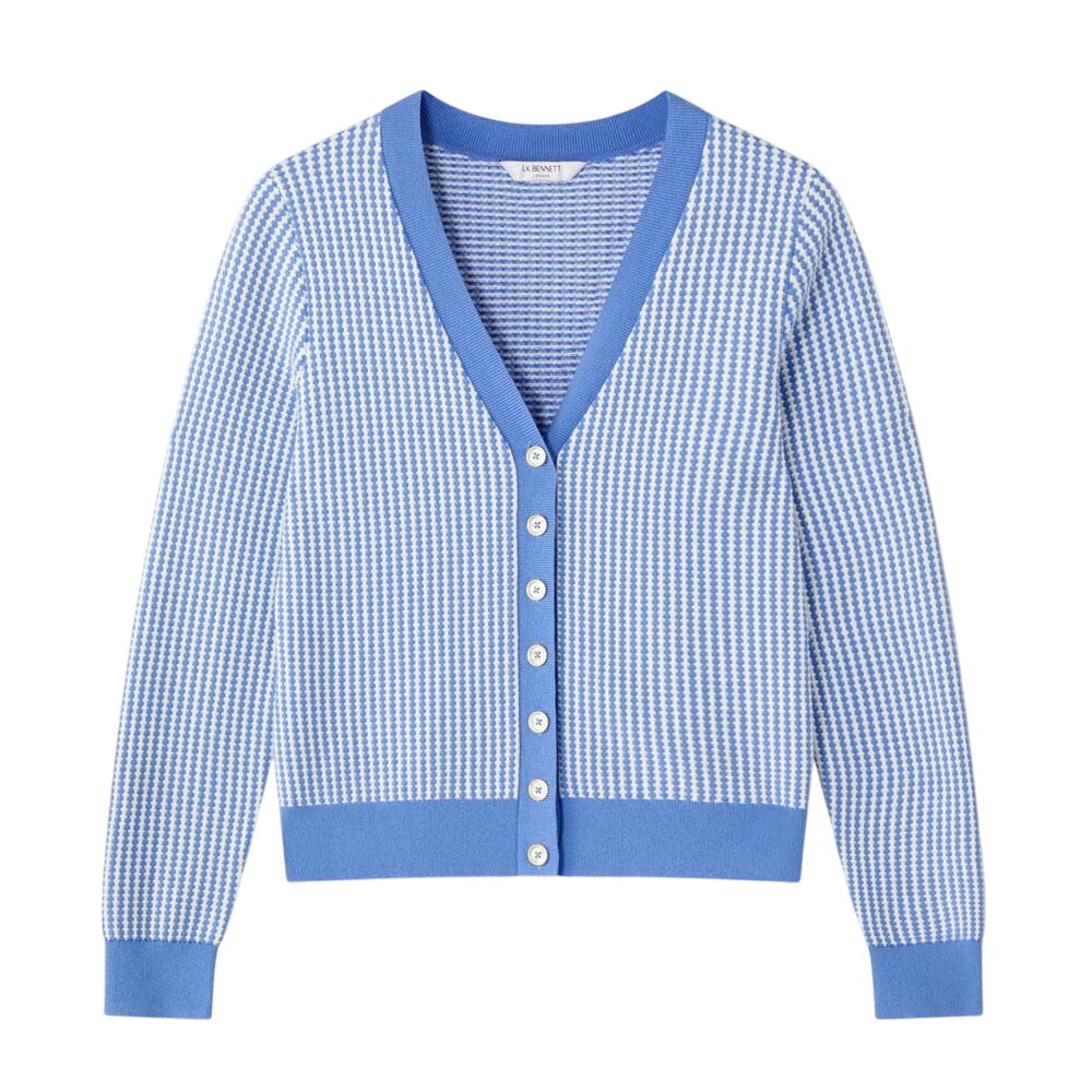 L.K. Bennett Vella Blue Cotton Stitch Detail Cardigan